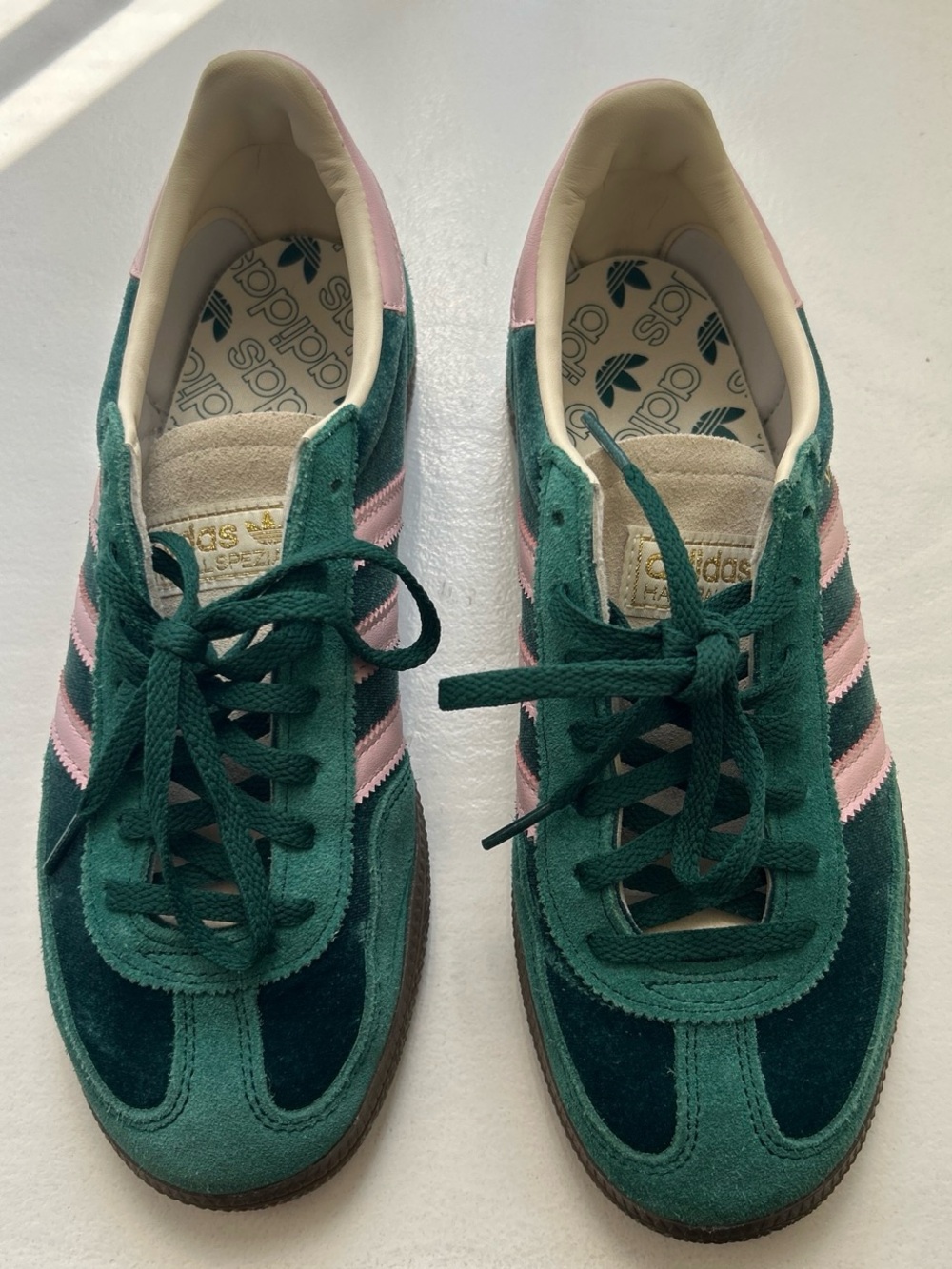 adidas sambas handball spezial in green and pink